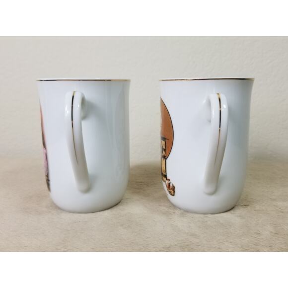 Norman Rockwell Coffee Mug Tea Cup 1981 Gold Trim 4 1/4" Drinkware 10oz x2 - Picture 5 of 12
